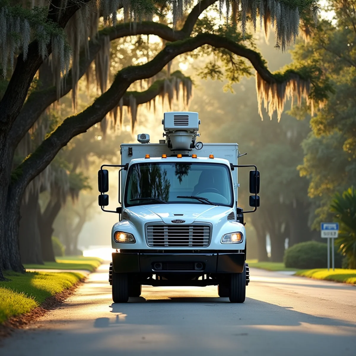 Total Plumbing & Construction service vehicle driving through Orlando Central Florida neighborhood